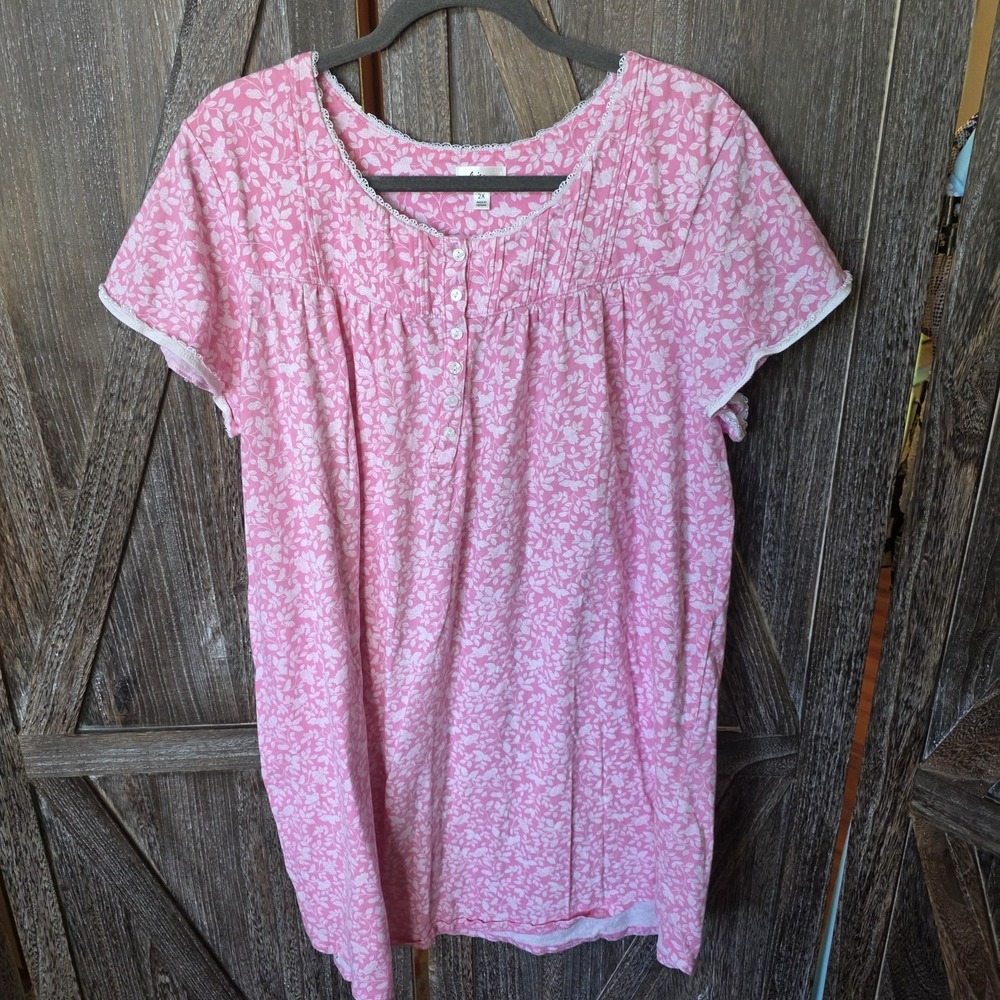 Aria Collection Nightgown Women's Size 2X Pink Floral Print Short Sleeve Lace